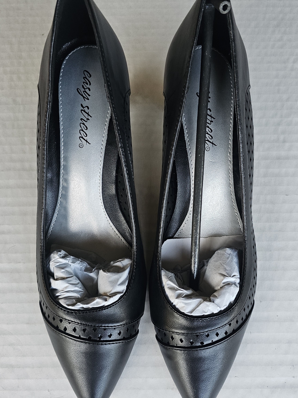 easy street Black Pointed Toe Perforated Pumps - Sleek Leather